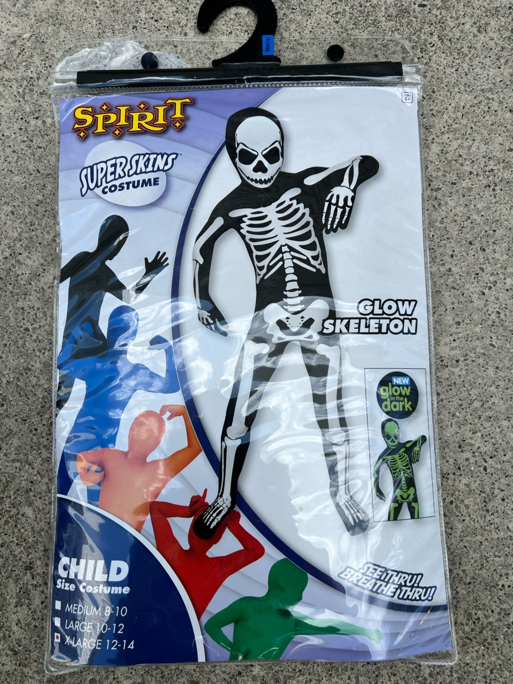 Spirit Halloween Glow Skeleton SuperSkin Costume - Black, White, Green Child XL